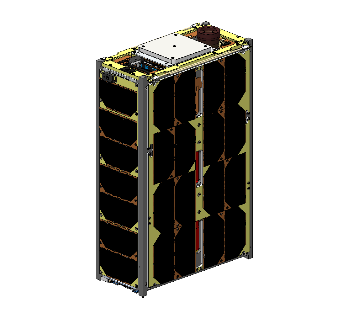 TeraLink-1 external spacecraft CAD showing the frame, solar panels, and antennas