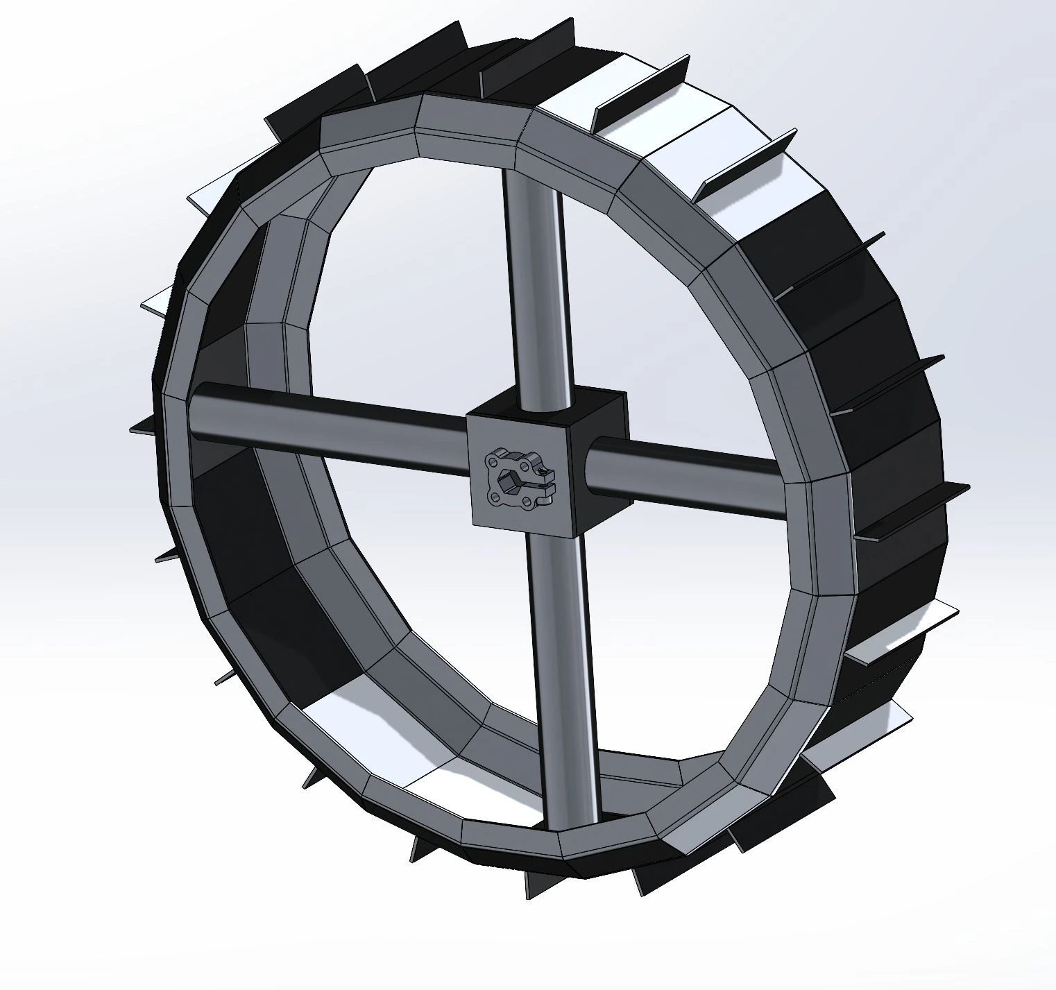 CDR wheel concept showing a segmented rim, grousers, hub and spokes