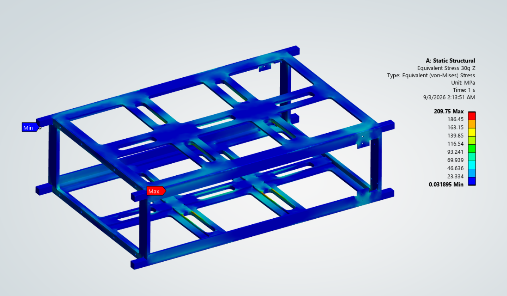 Earlier CDR stress contour under 30 g Z-axis loading